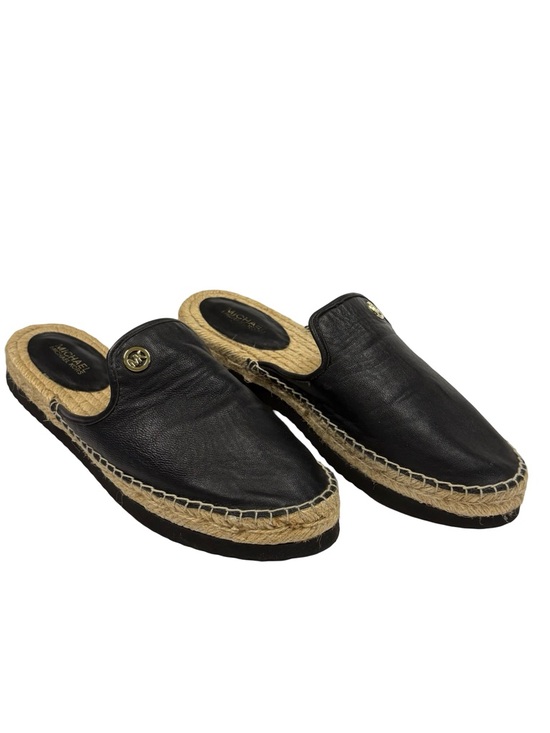Michael Kors Hastings Leather Espadrille Mule Black Logo Slide Slip On Size 7 - Picture 4 of 12